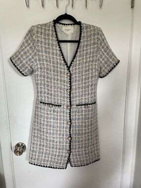 Tuckernuck Tweed Short Sleeve Button Front Dress - Black Trim
